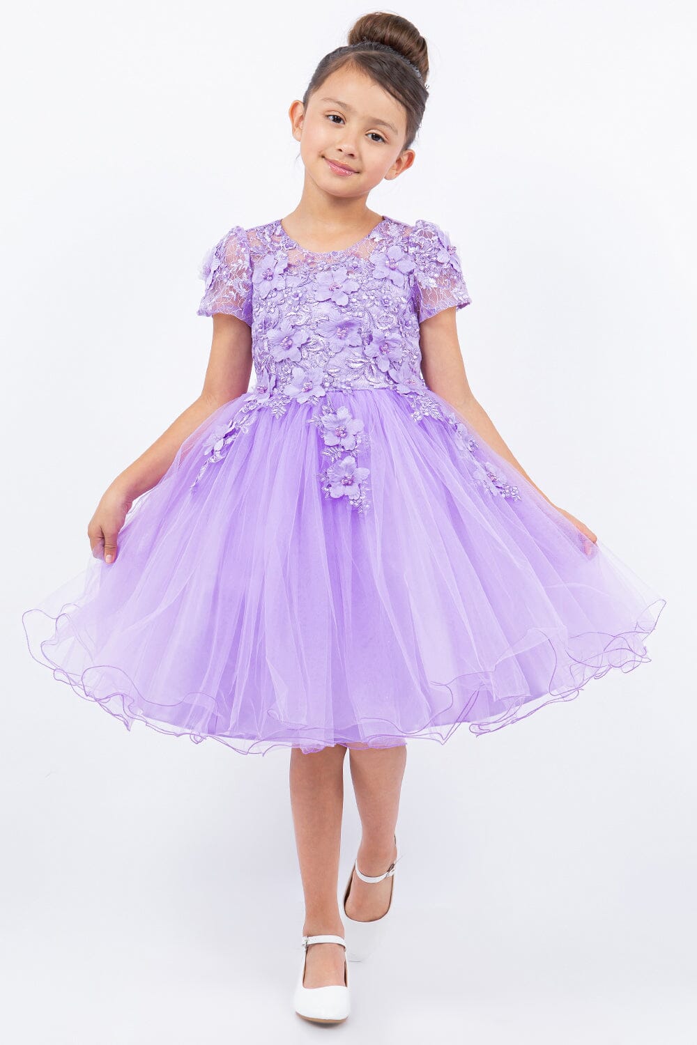 Girls 3D Floral Short Sleeve Dress by Cinderella Couture 9133