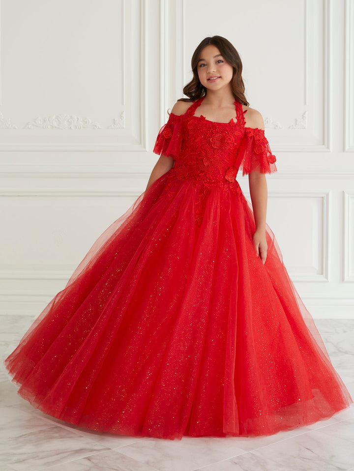 Girls 3D Floral Short Sleeve Gown by Tiffany Princess 13657