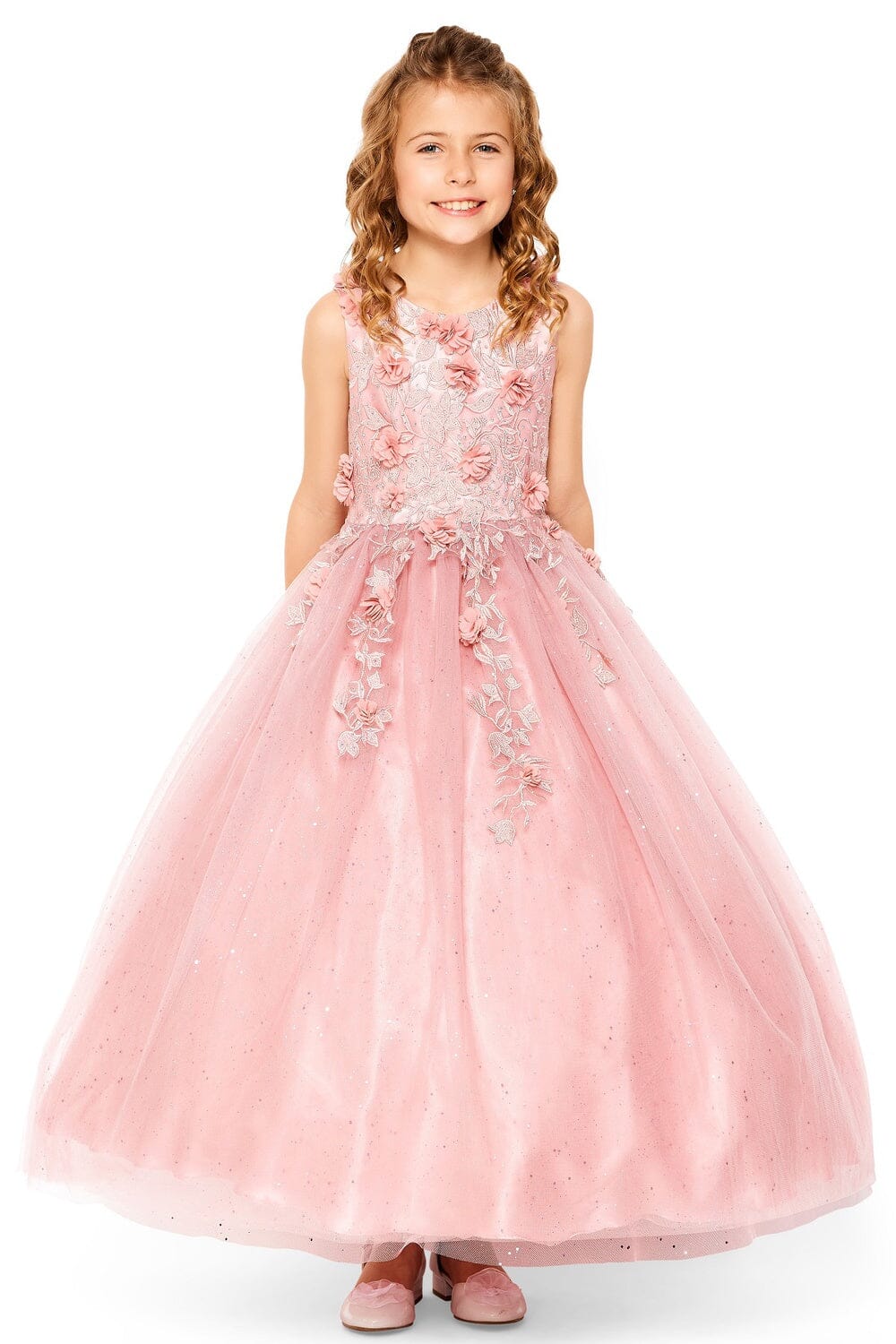 3D Floral Sleeveless Flower Girl Dress by Cinderella Couture USA AS9219 main image 0
