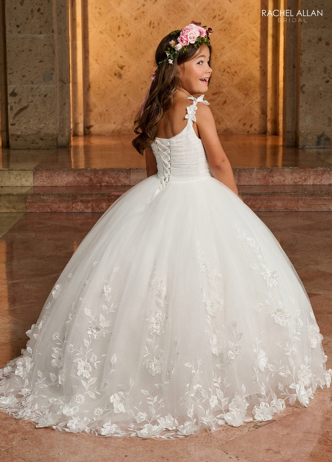 Girls 3D Floral Sleeveless Gown by Rachel Allan RB9142