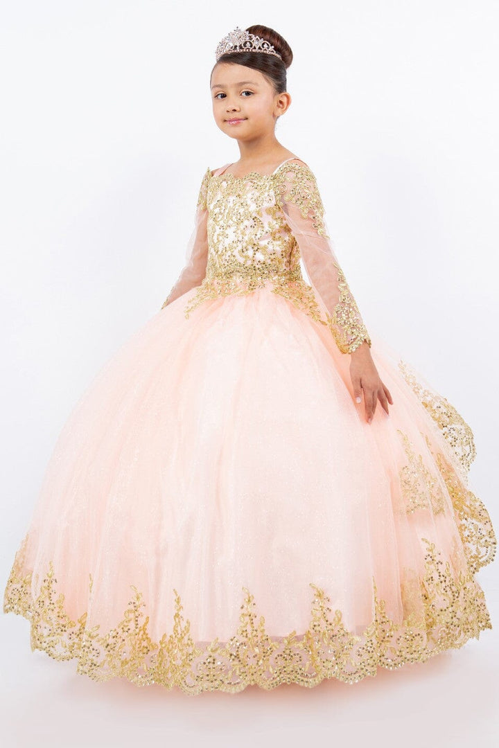 Girls Applique Long Sleeve Gown by Cinderella Couture 8059