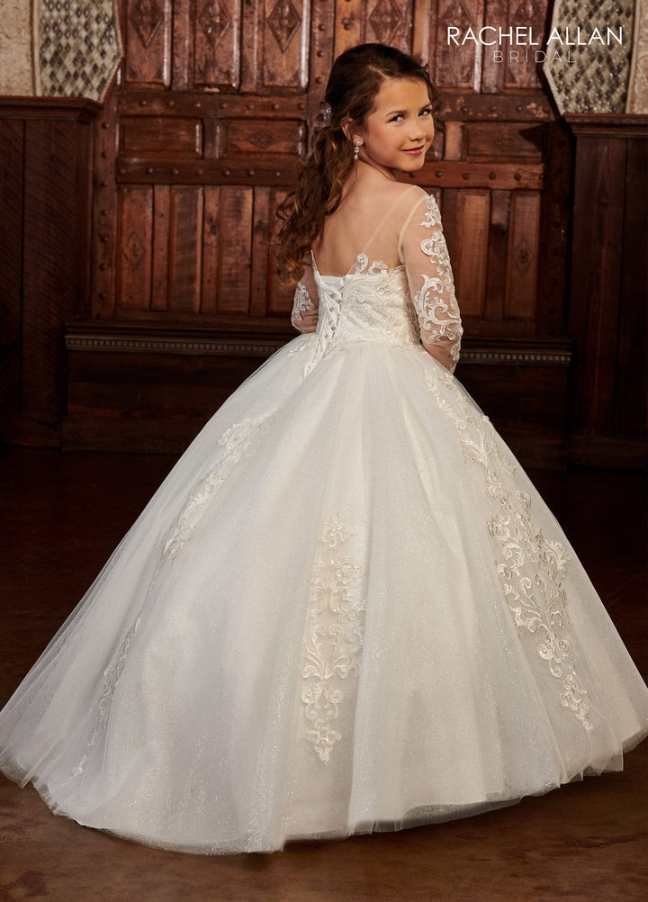 Girls Applique Long Sleeve Gown by Rachel Allan RB9129