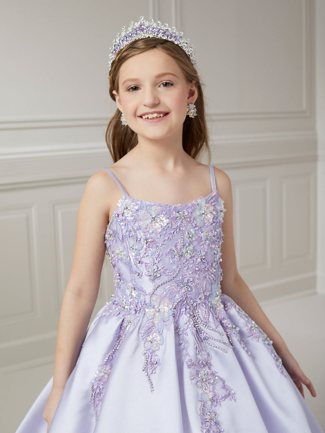 Girls Applique Mikado Gown by Tiffany Princess 13725