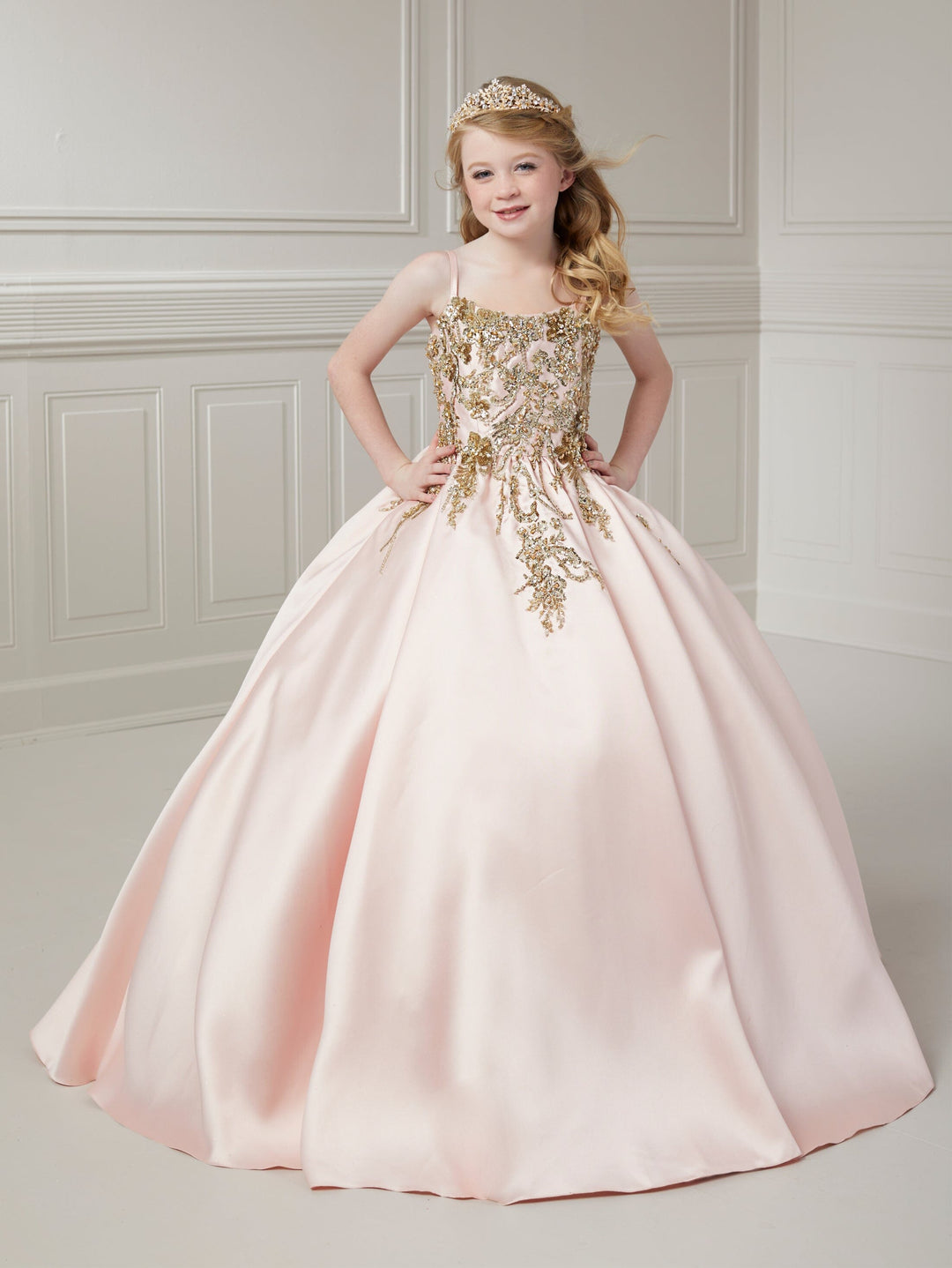 Girls Applique Mikado Gown by Tiffany Princess 13725