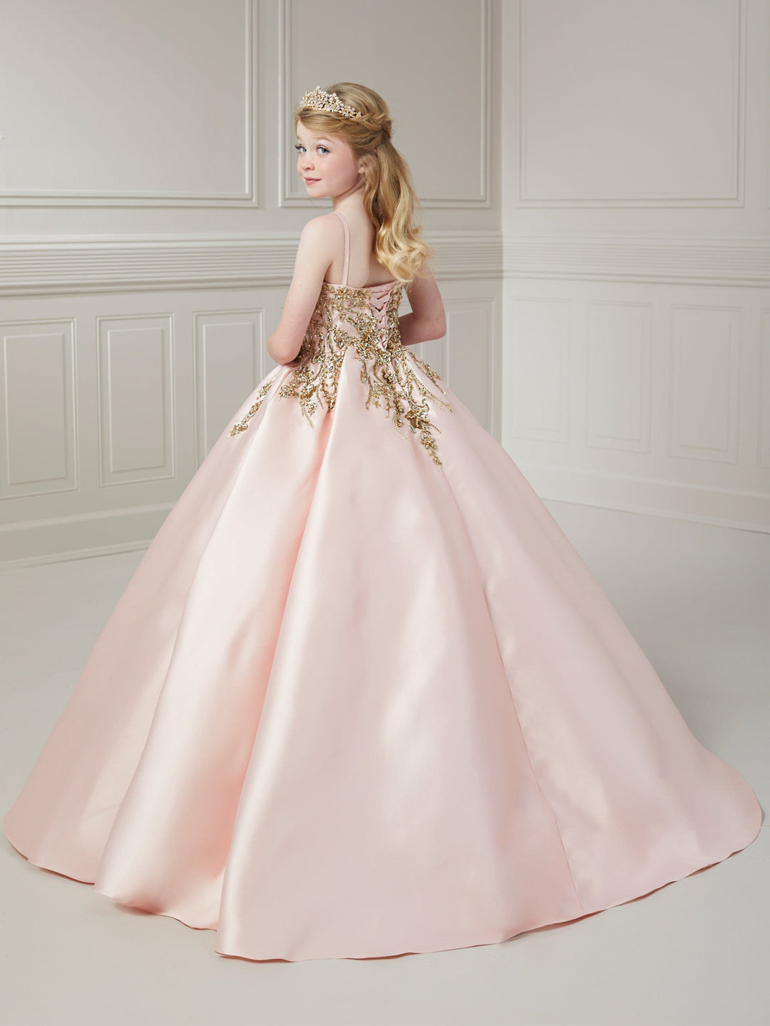 Girls Applique Mikado Gown by Tiffany Princess 13725