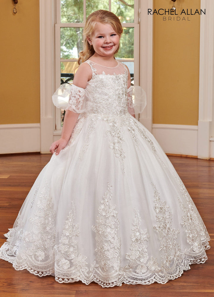 Girls Applique Puff Sleeve Gown by Rachel Allan RB9118