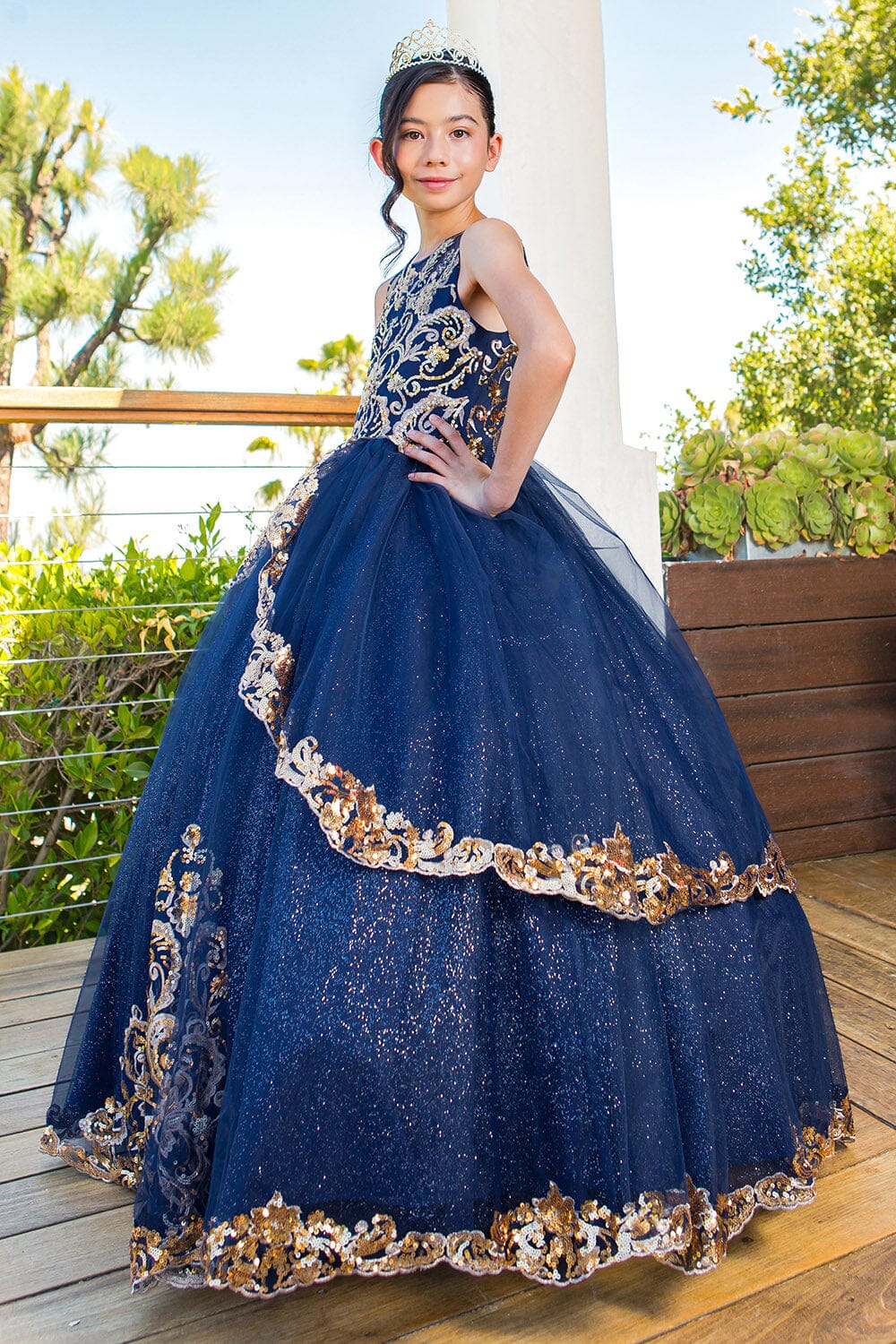 Girls Applique Sleeveless Gown by Cinderella Couture 5163