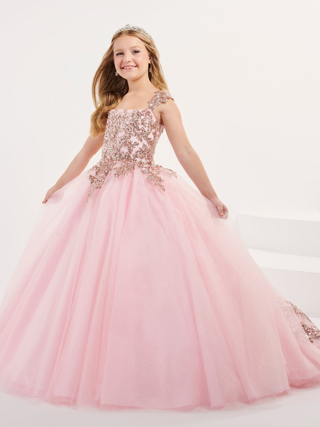 Girls Applique Sleeveless Gown by Tiffany Princess 13702