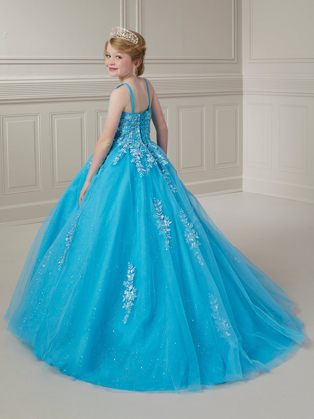 Girls Applique Sleeveless Gown by Tiffany Princess 13729