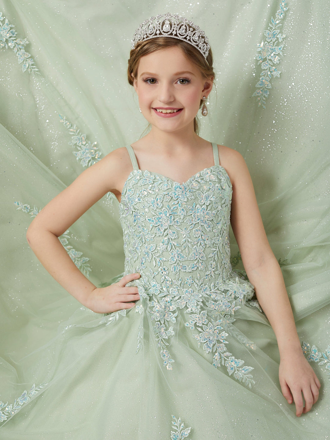 Girls Applique Sleeveless Gown by Tiffany Princess 13729