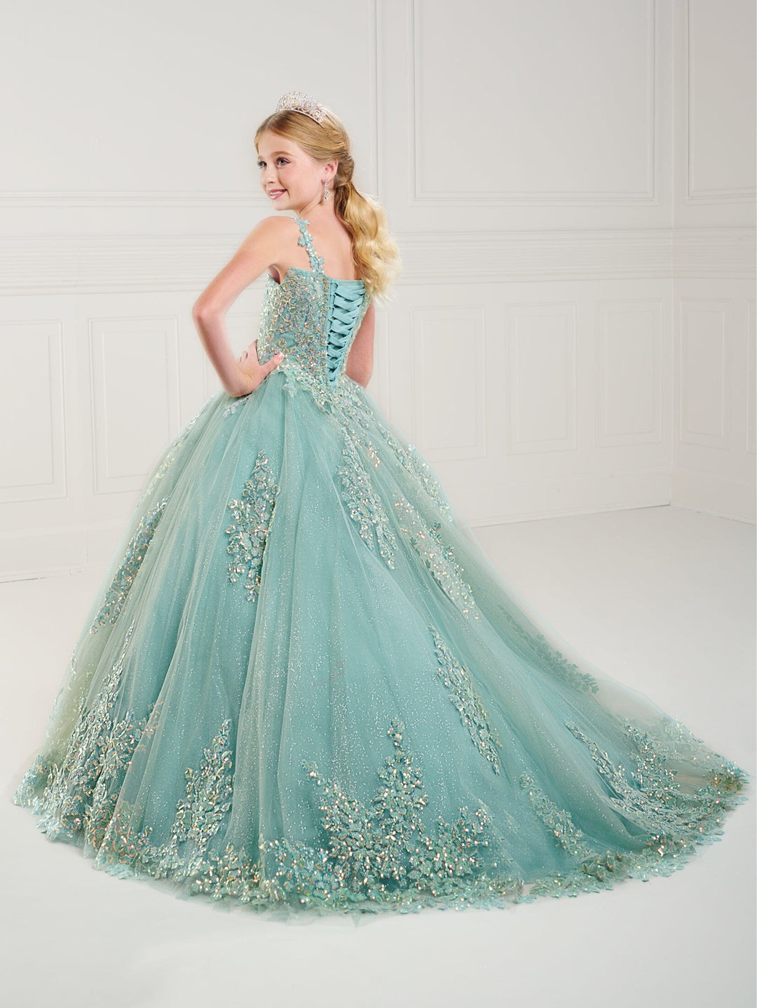 Girls Applique Sleeveless Gown by Tiffany Princess 13741