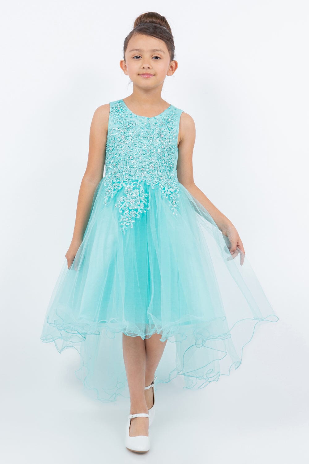 Girls Beaded High Low Tulle Dress by Cinderella Couture 9086