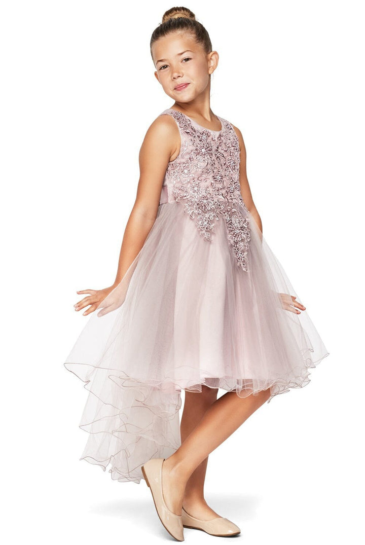 Girls Beaded High Low Tulle Dress by Cinderella Couture 9086