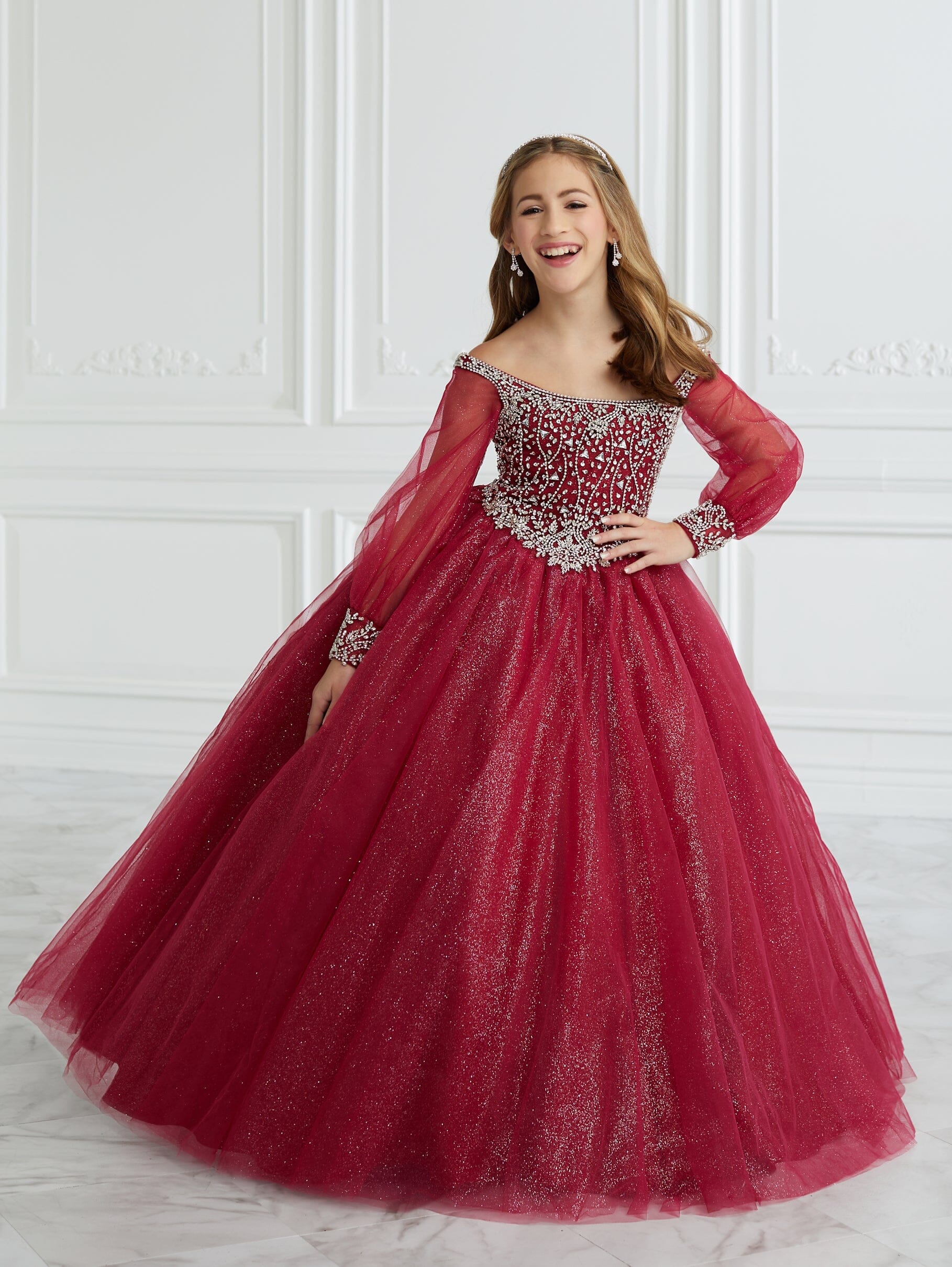 Girls Beaded Puff Sleeve Gown by Tiffany Princess 13680 – ABC Fashion