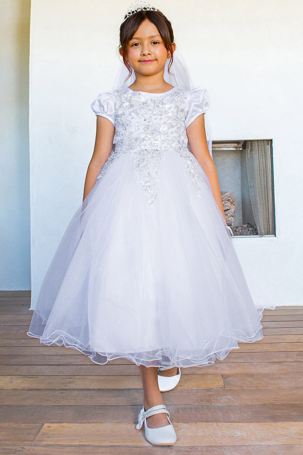 Cinderella Couture 2016 Beaded Lace Applique Tea Length Flower Girl Dress - White / 16 Cinderella Couture 2016 Beaded Lace Applique Tea Length Flower Girl Dress - White / 16