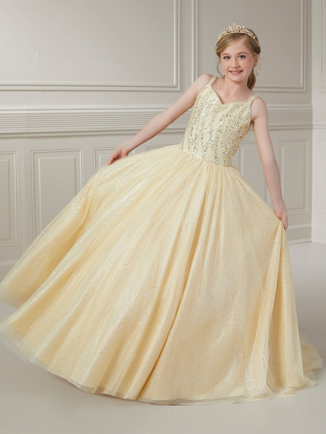 Girls Cape Sleeve Tulle Gown by Tiffany Princess 13728
