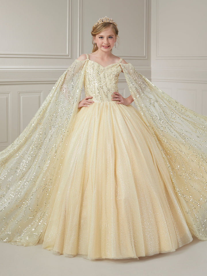 Girls Cape Sleeve Tulle Gown by Tiffany Princess 13728