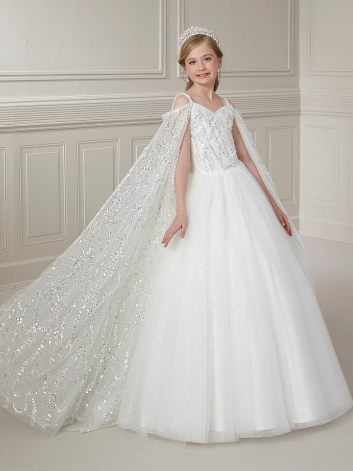 Girls Cape Sleeve Tulle Gown by Tiffany Princess 13728