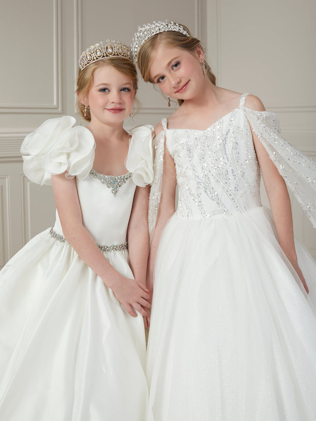 Girls Cape Sleeve Tulle Gown by Tiffany Princess 13728