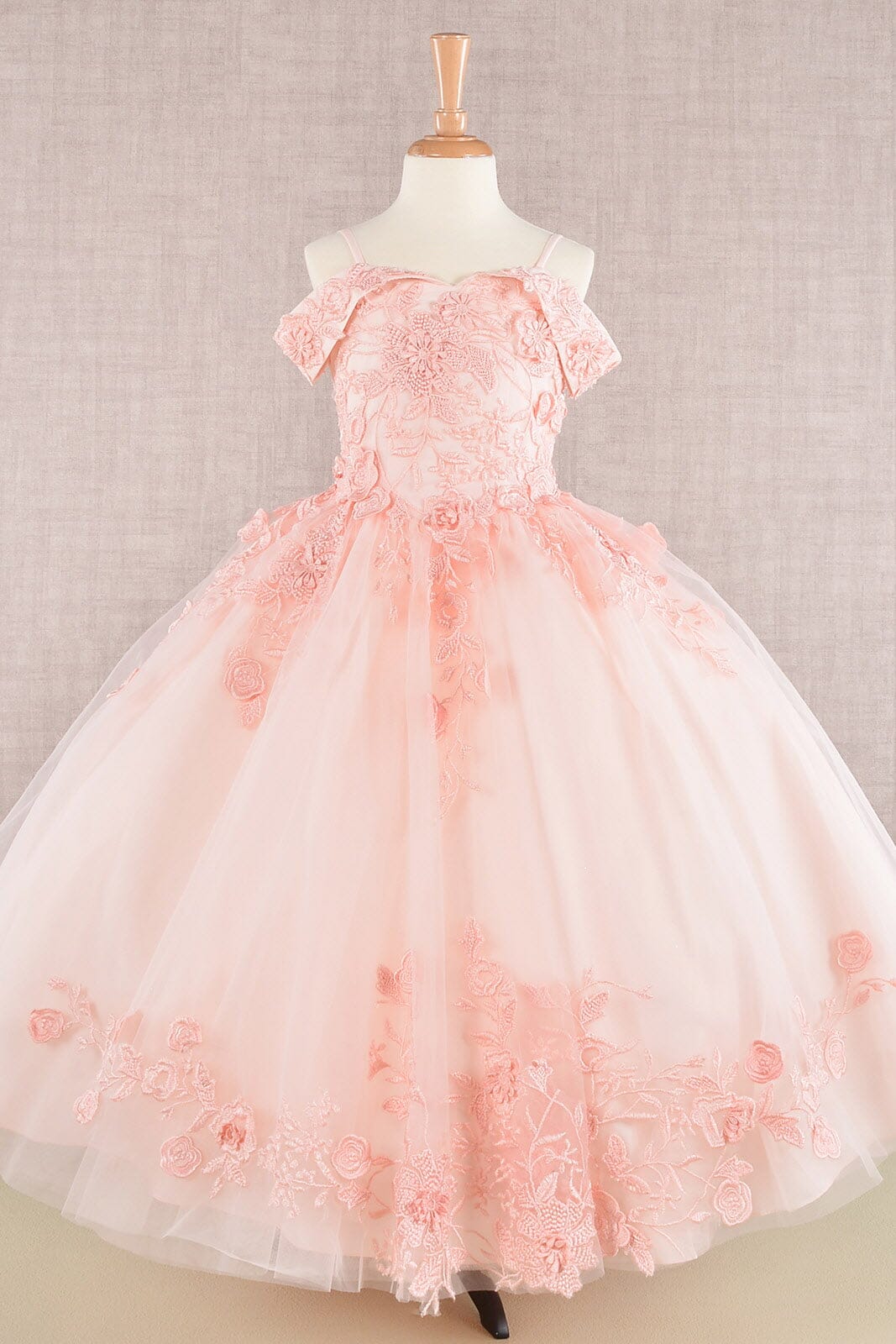 Girls Embroidered Cold Shoulder Gown by Elizabeth K GK112