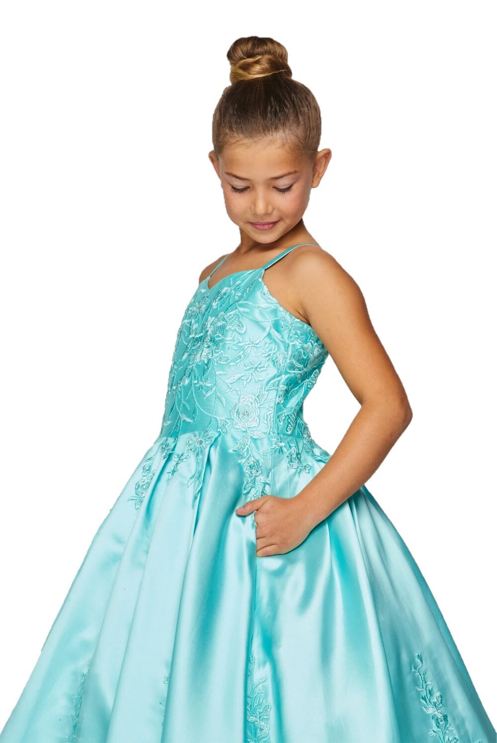 Girls Embroidered Satin Ball Gown by Cinderella Couture 8009