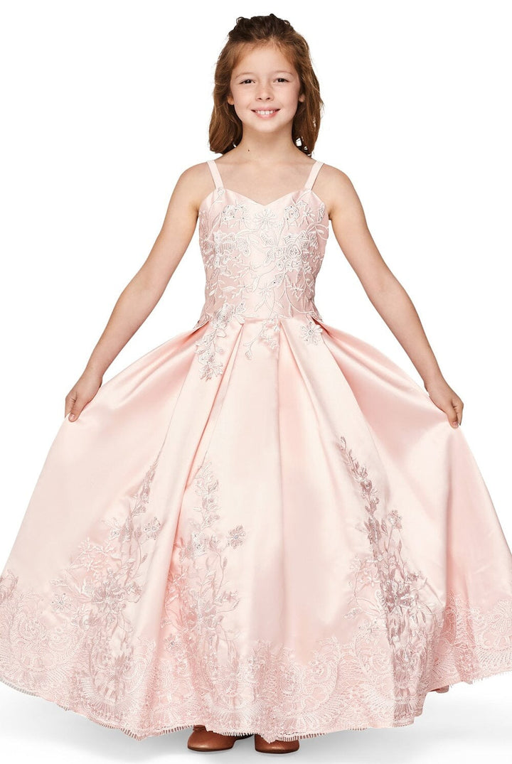 Girls Embroidered Satin Ball Gown by Cinderella Couture 8009