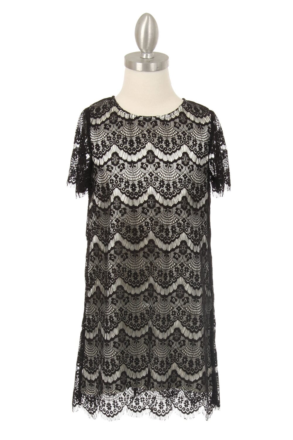 Girls Eyelid Lace Dress with Short Sleeves by Cinderella Couture 9370