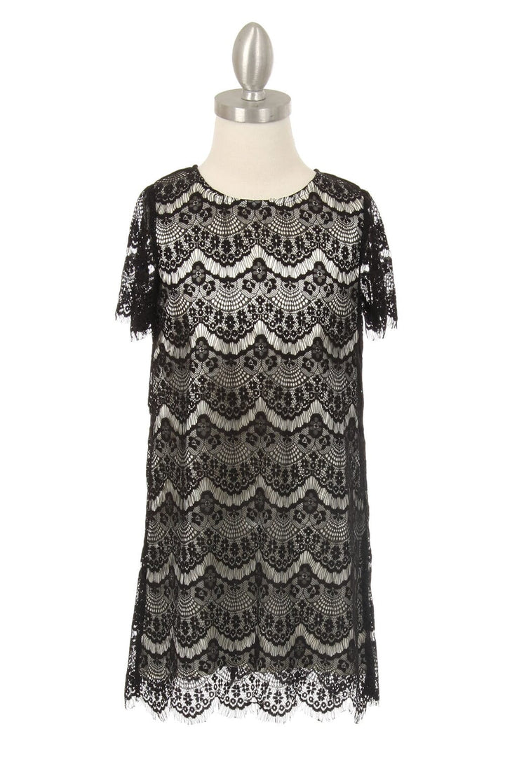 Girls Eyelid Lace Dress with Short Sleeves by Cinderella Couture 9370
