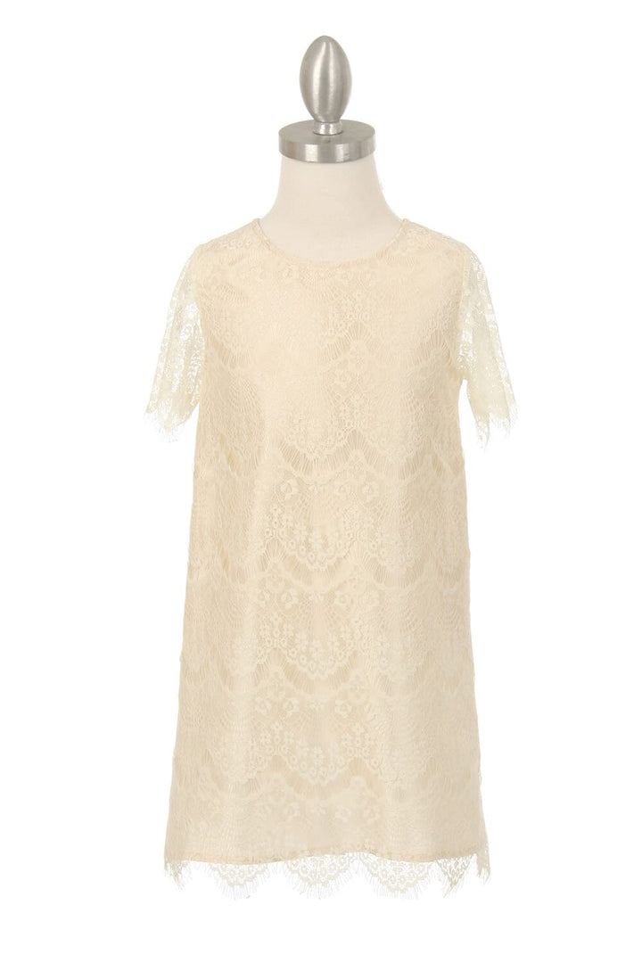 Girls Eyelid Lace Dress with Short Sleeves by Cinderella Couture 9370