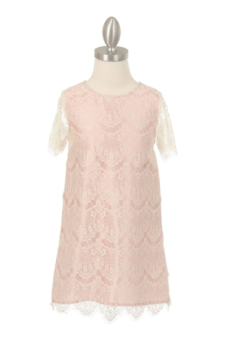 Girls Eyelid Lace Dress with Short Sleeves by Cinderella Couture 9370
