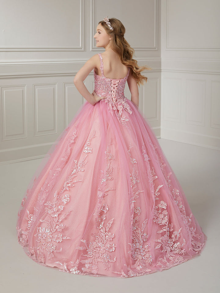 Girls Floral Applique Tulle Gown by Tiffany Princess 13720