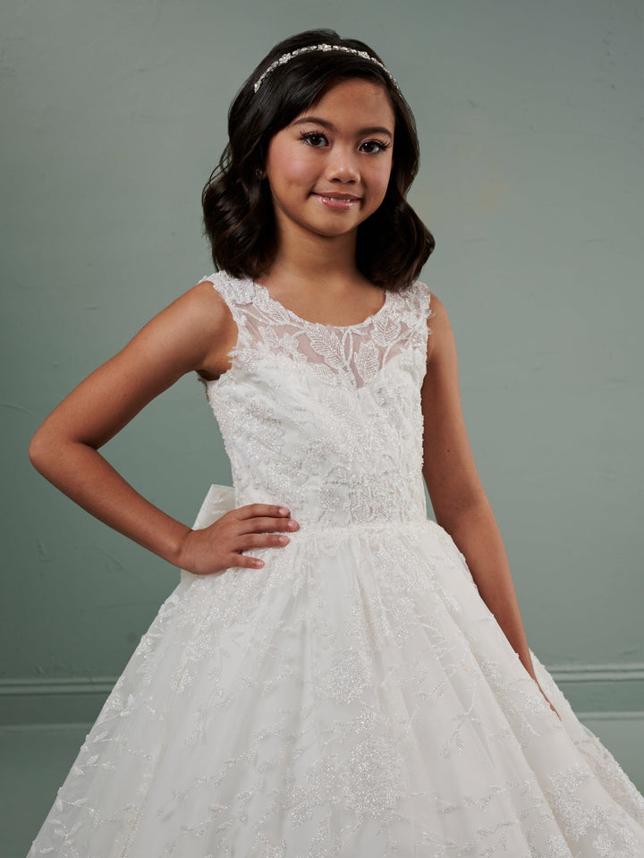 Girls Floral Glitter Applique Gown by Tiffany Princess 13710