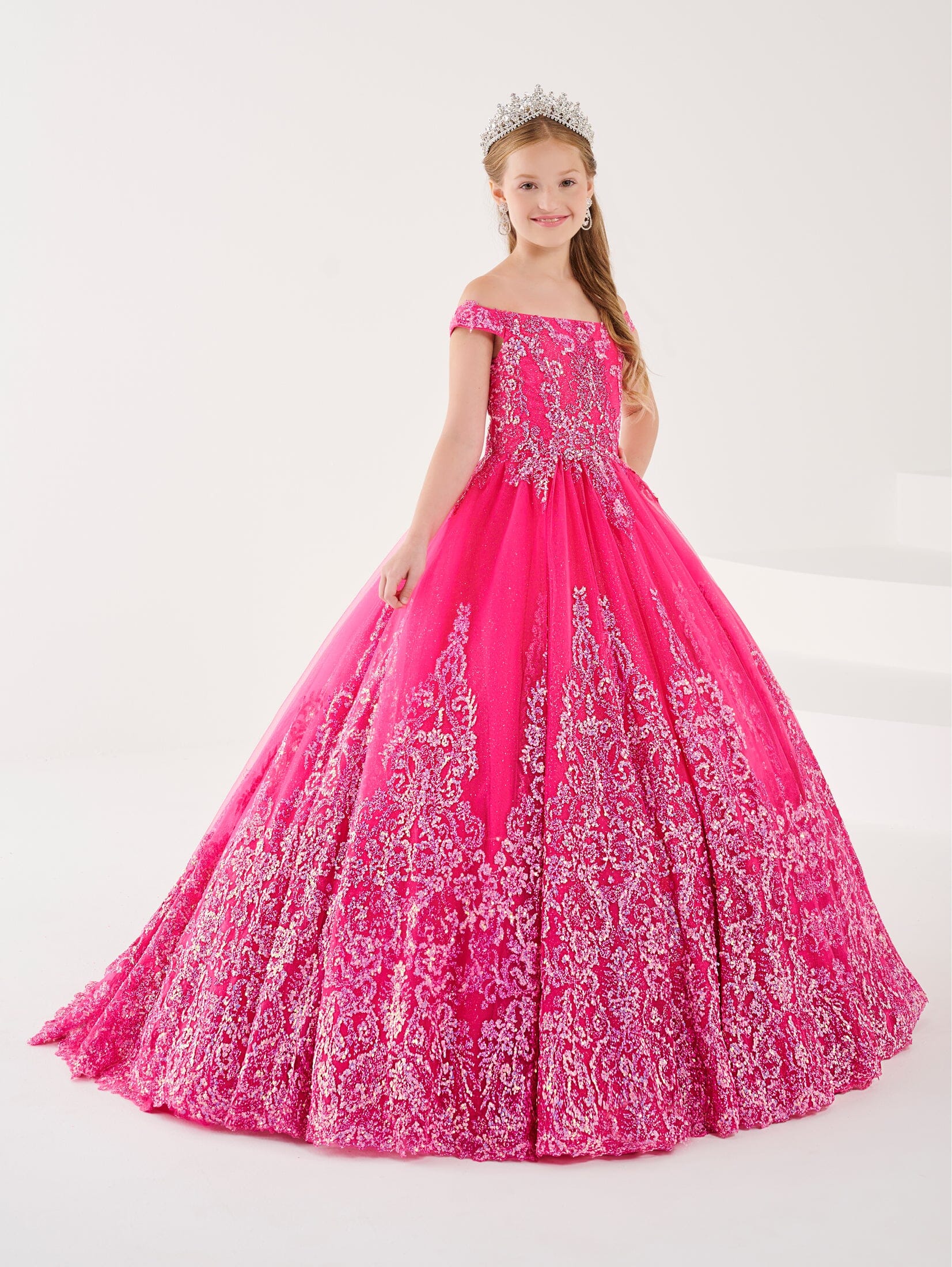 pink glitter princess dress Girls Off Shoulder Gown by Tiffany 13738 – ABC Fashion HS26