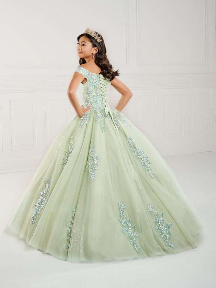 Girls Lace Applique Off Shoulder Gown by Tiffany Princess 13747