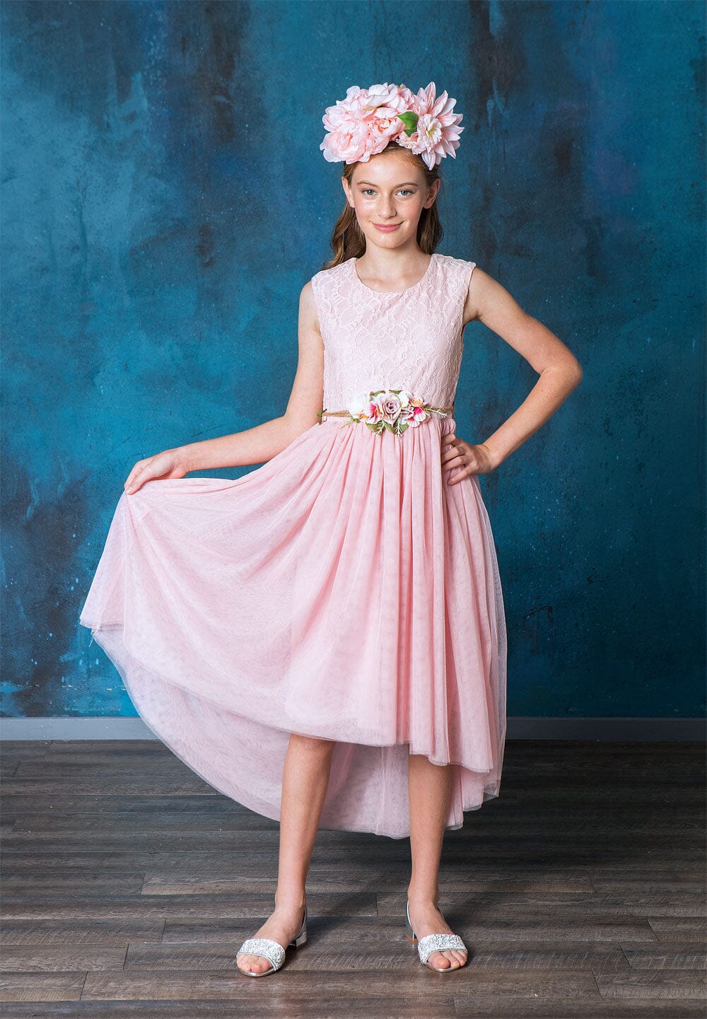 Girls Lace Bodice High Low Dress by Calla SLD1177