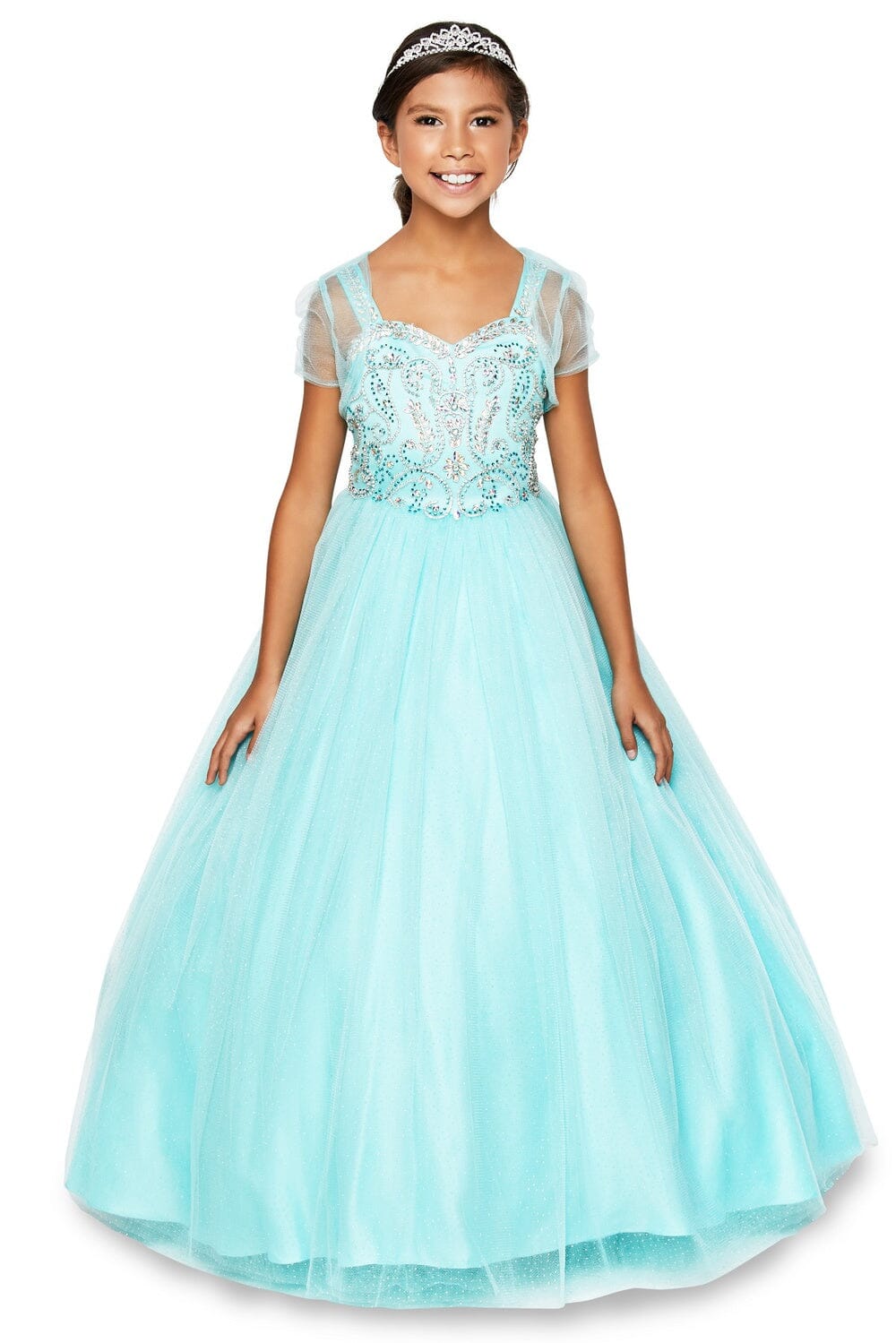 Girls Long Bead Bodice Sleeveless Dress with Bolero Jacket 5038 Girls Long Bead Bodice Sleeveless Dress with Bolero Jacket 5038