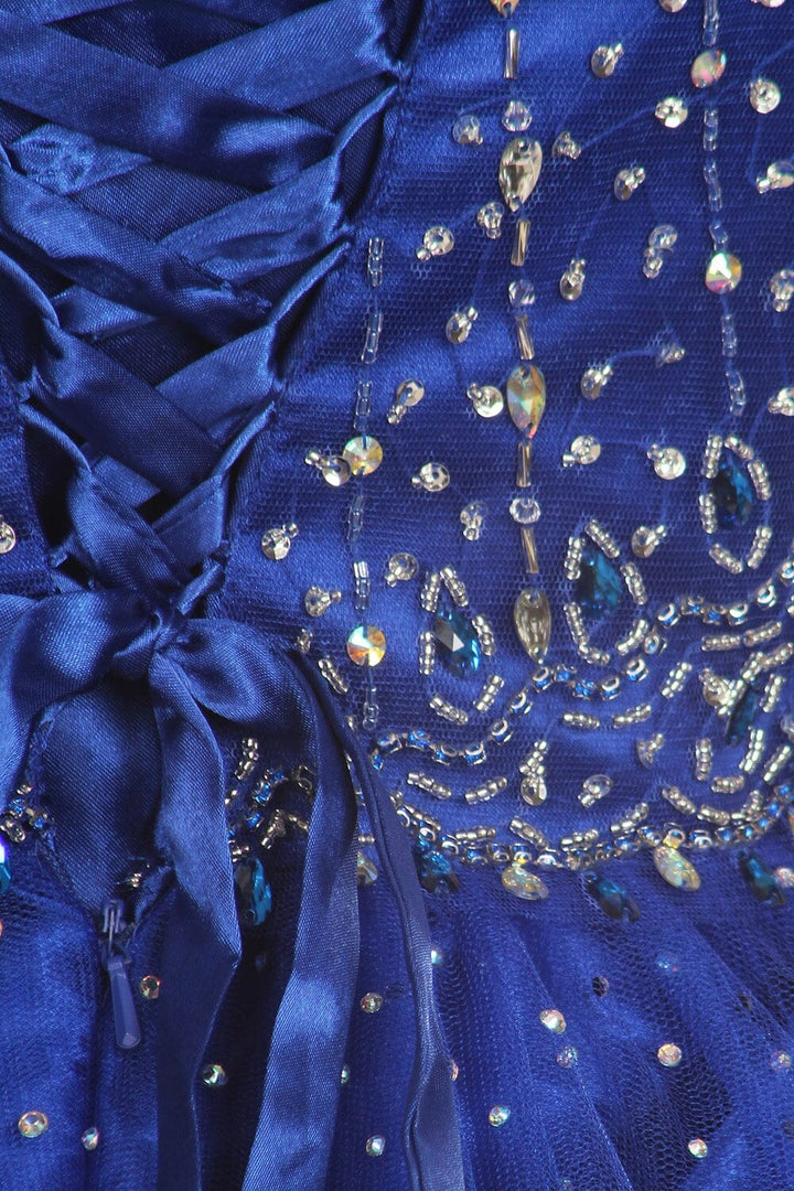 Girls Long Halter Tulle Dress with Beaded Illusion Bodice 5027