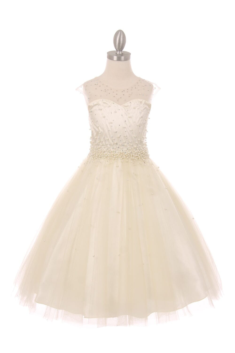 Girls Long Pearl Beaded Tulle Dress by Cinderella Couture 5053