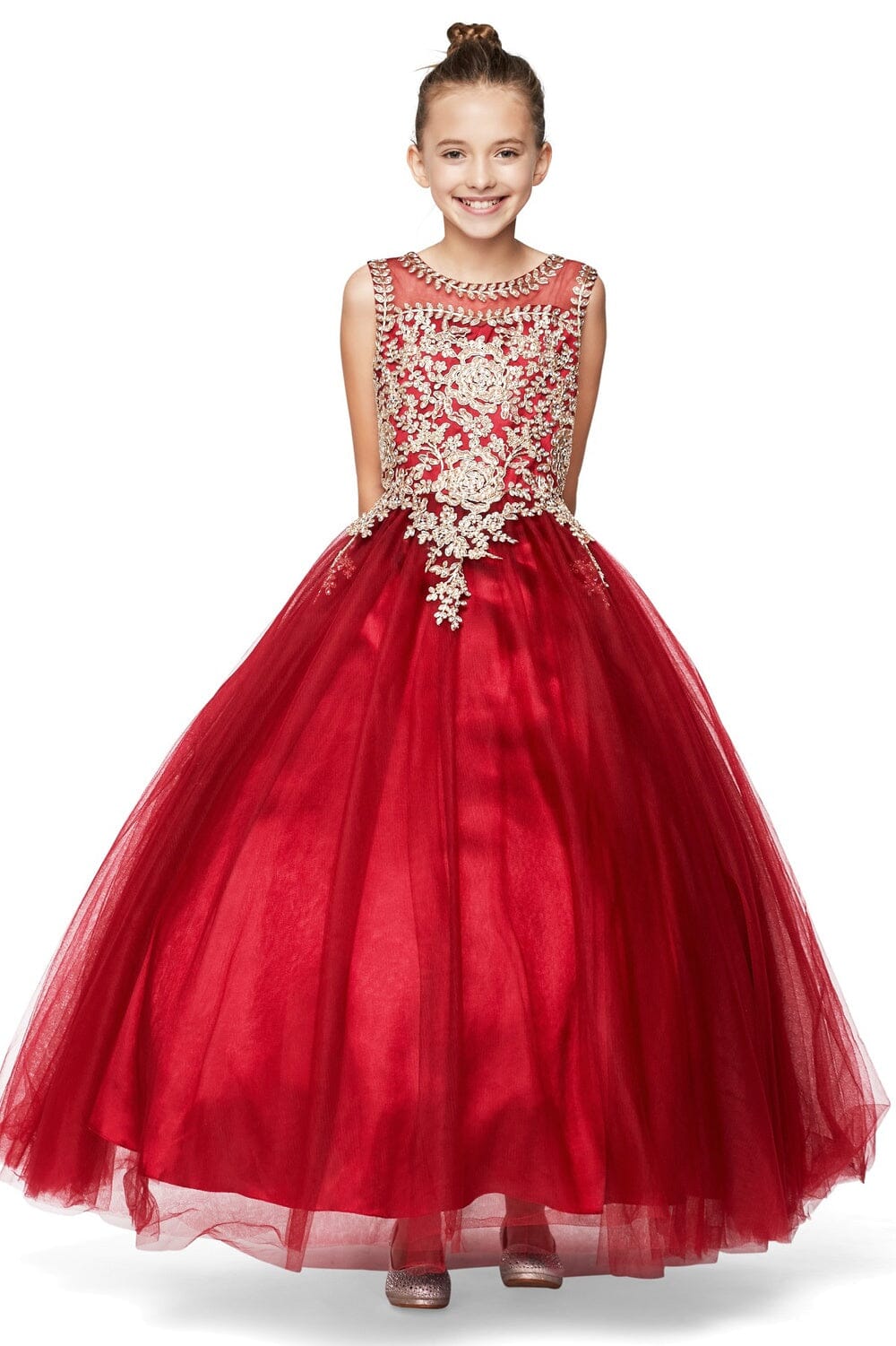 Flower Girls Beaded Ball Gown with Keyhole Back - Burgundy / 12 Flower Girls Beaded Ball Gown with Keyhole Back - Burgundy / 12