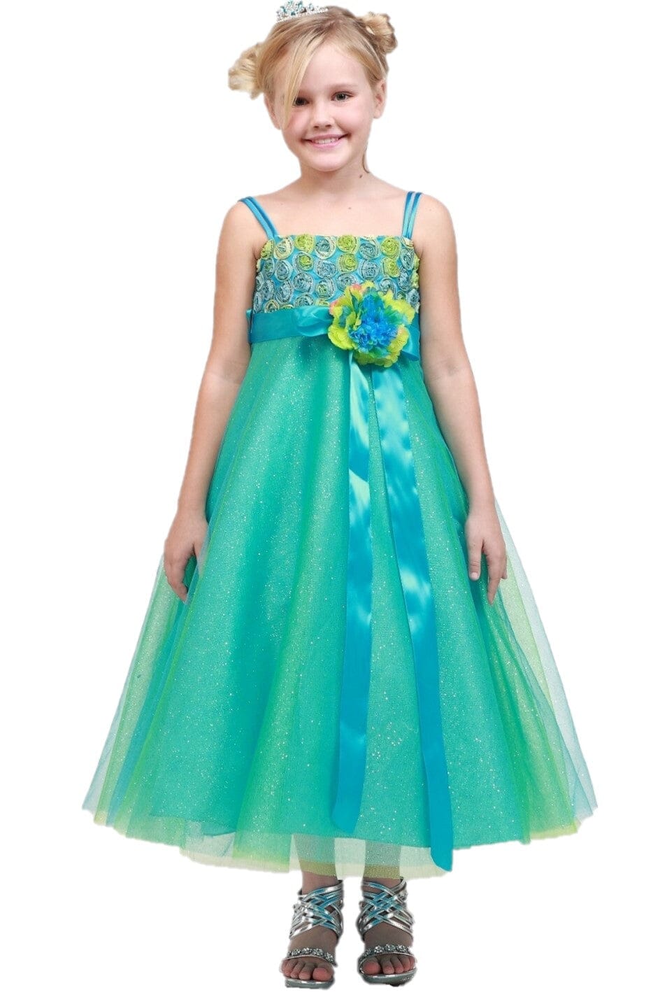 Girls Long Two Tone Glitter Tulle Dress with Embroidered Top 4020 ABC Fashion Girls Long Two Tone Glitter Tulle Dress with Embroidered Top 4020 ABC Fashion