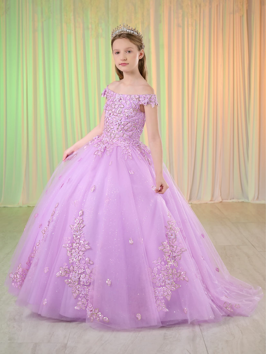 Girls Off Shoulder Gown by Tiffany Princess 13761