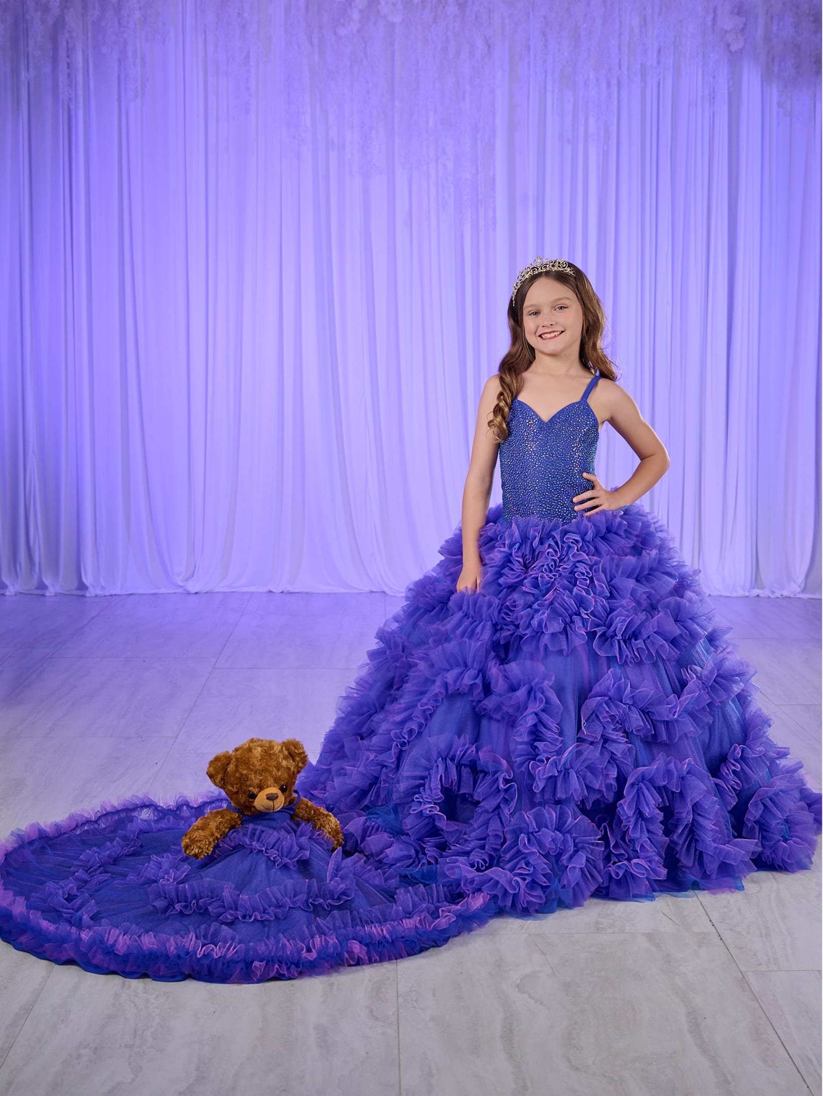 Girls Ruffled Tulle Gown by Mini Quince 80023MQ 12 / Pink Pearl