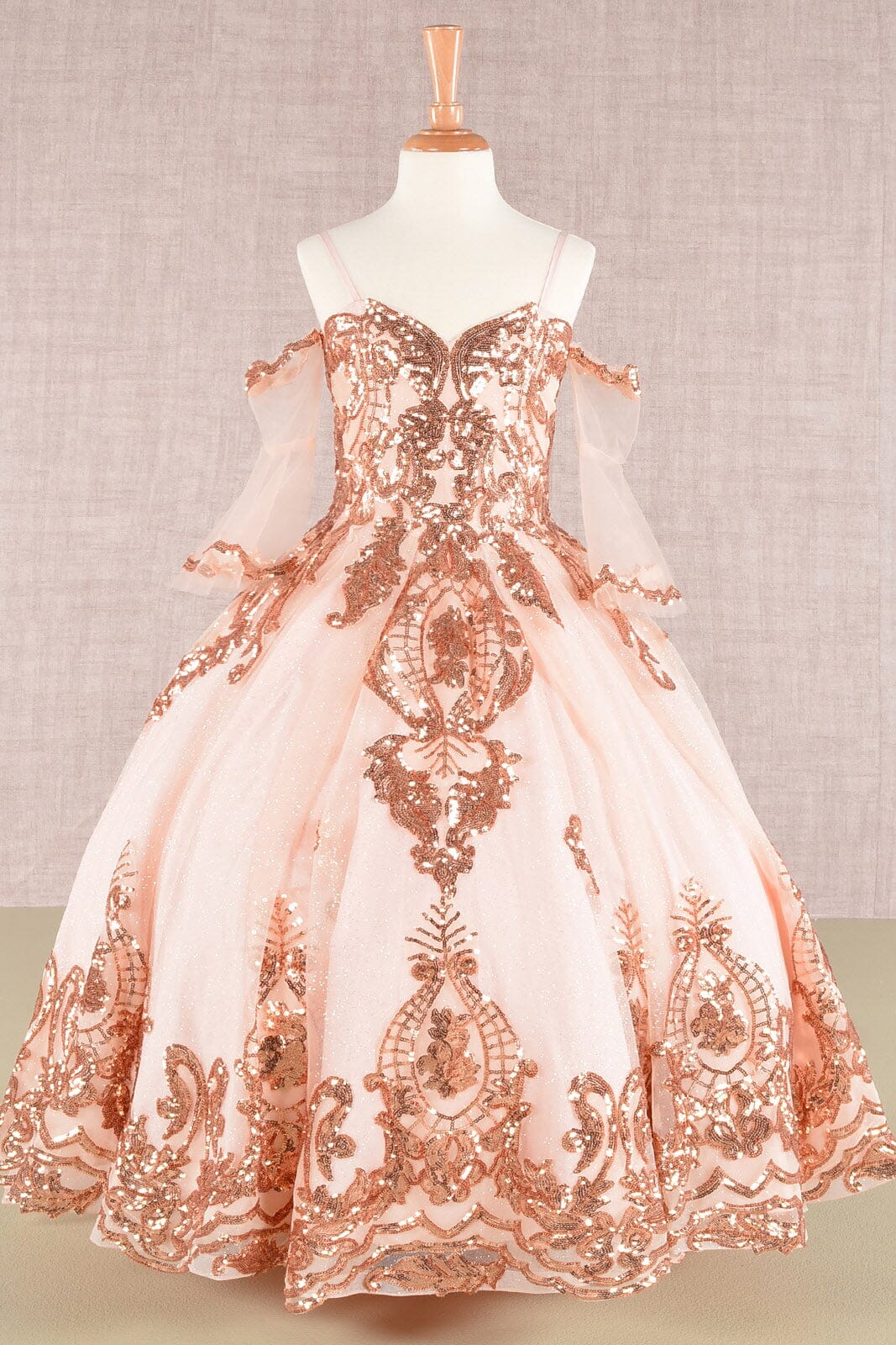 Girls Sequin Print Bell Sleeve Gown by Elizabeth K GK104 – ABC Fashion
