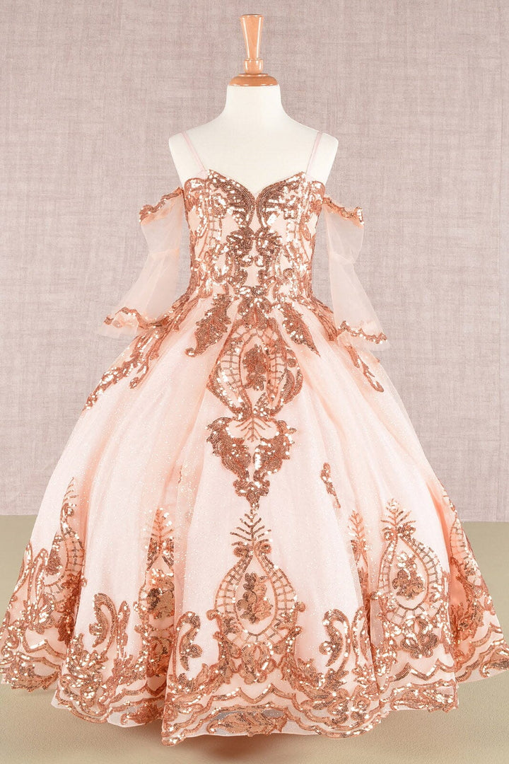 Girls Sequin Print Bell Sleeve Gown by Elizabeth K GK104