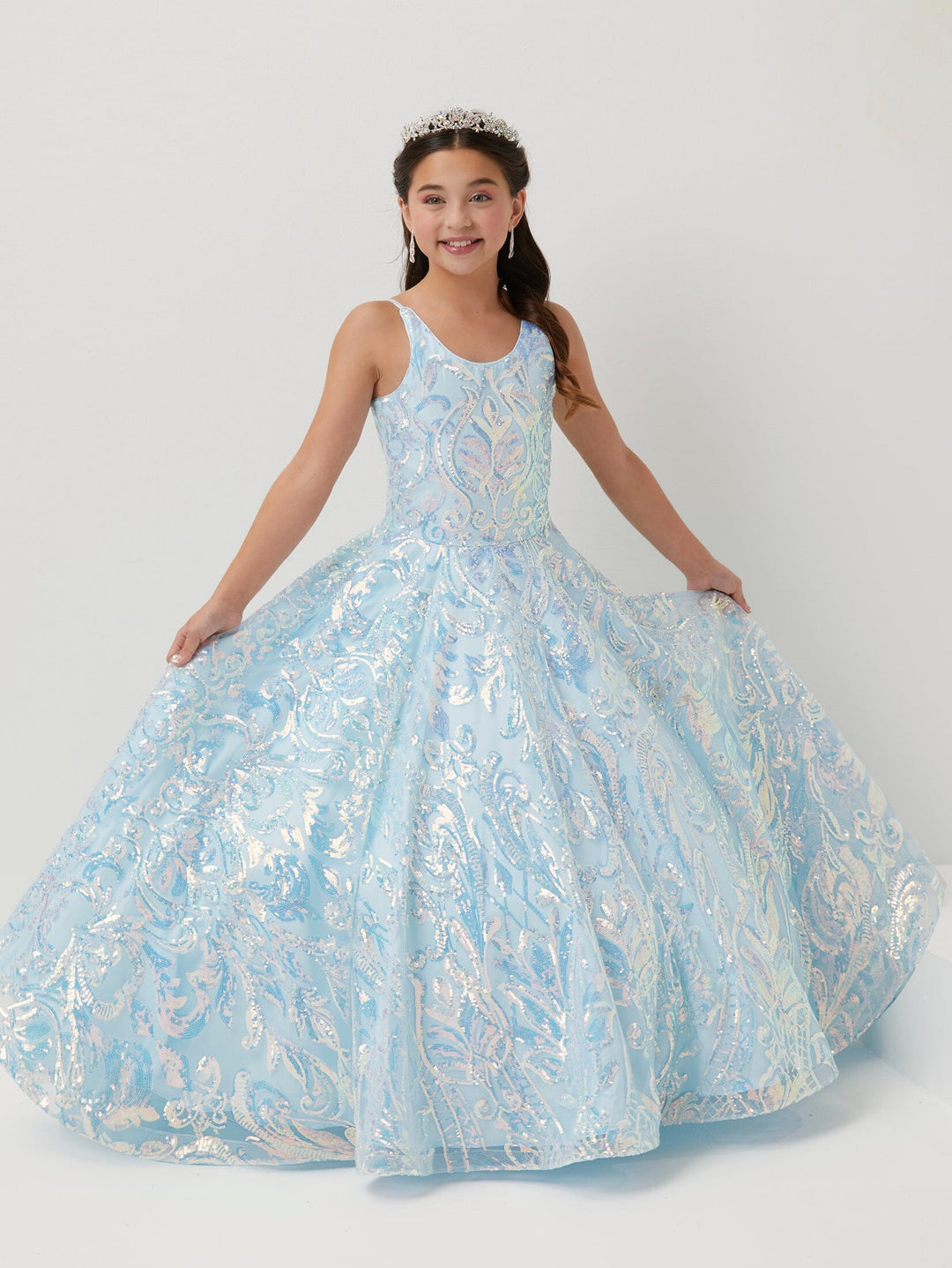 Girls Sequin Print Sleeveless Gown by Tiffany Princess 13660