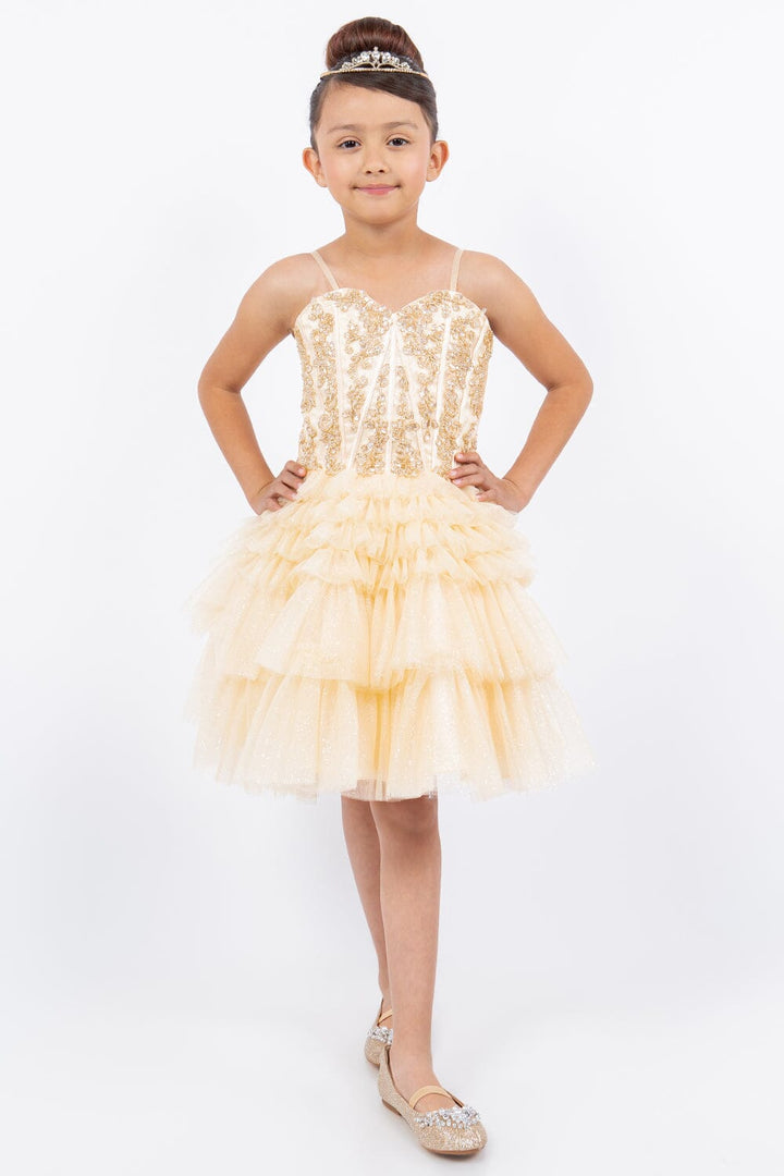 Girls Short Glitter Corset Tiered Dress by Cinderella Couture 5133