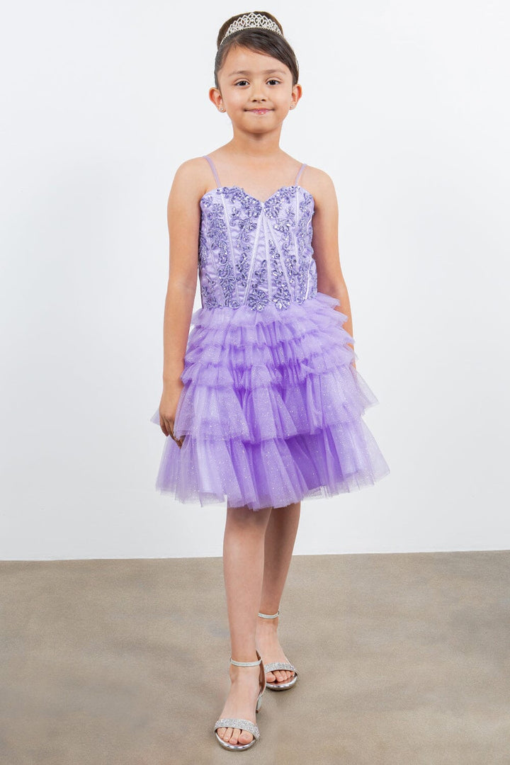 Girls Short Glitter Corset Tiered Dress by Cinderella Couture 5133
