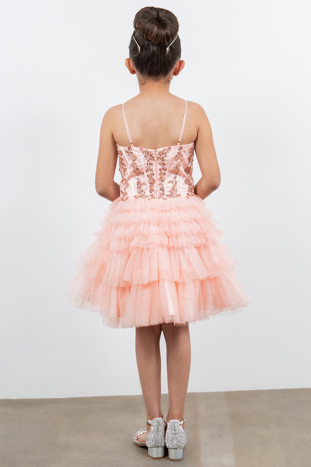 Girls Short Glitter Corset Tiered Dress by Cinderella Couture 5133