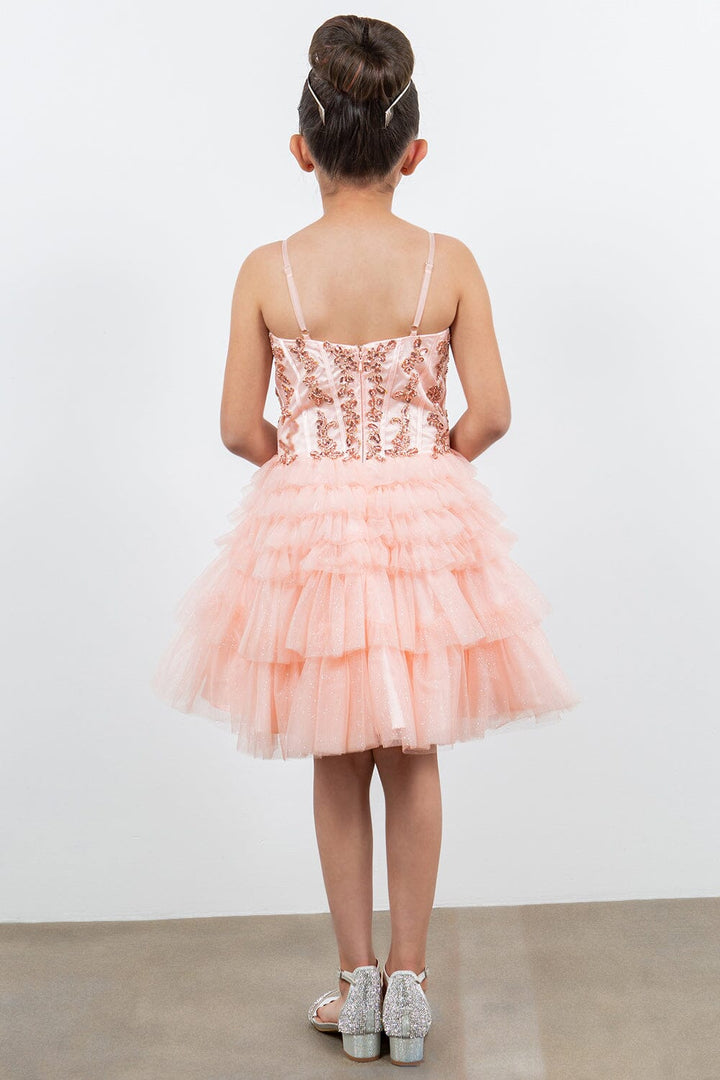 Girls Short Glitter Corset Tiered Dress by Cinderella Couture 5133