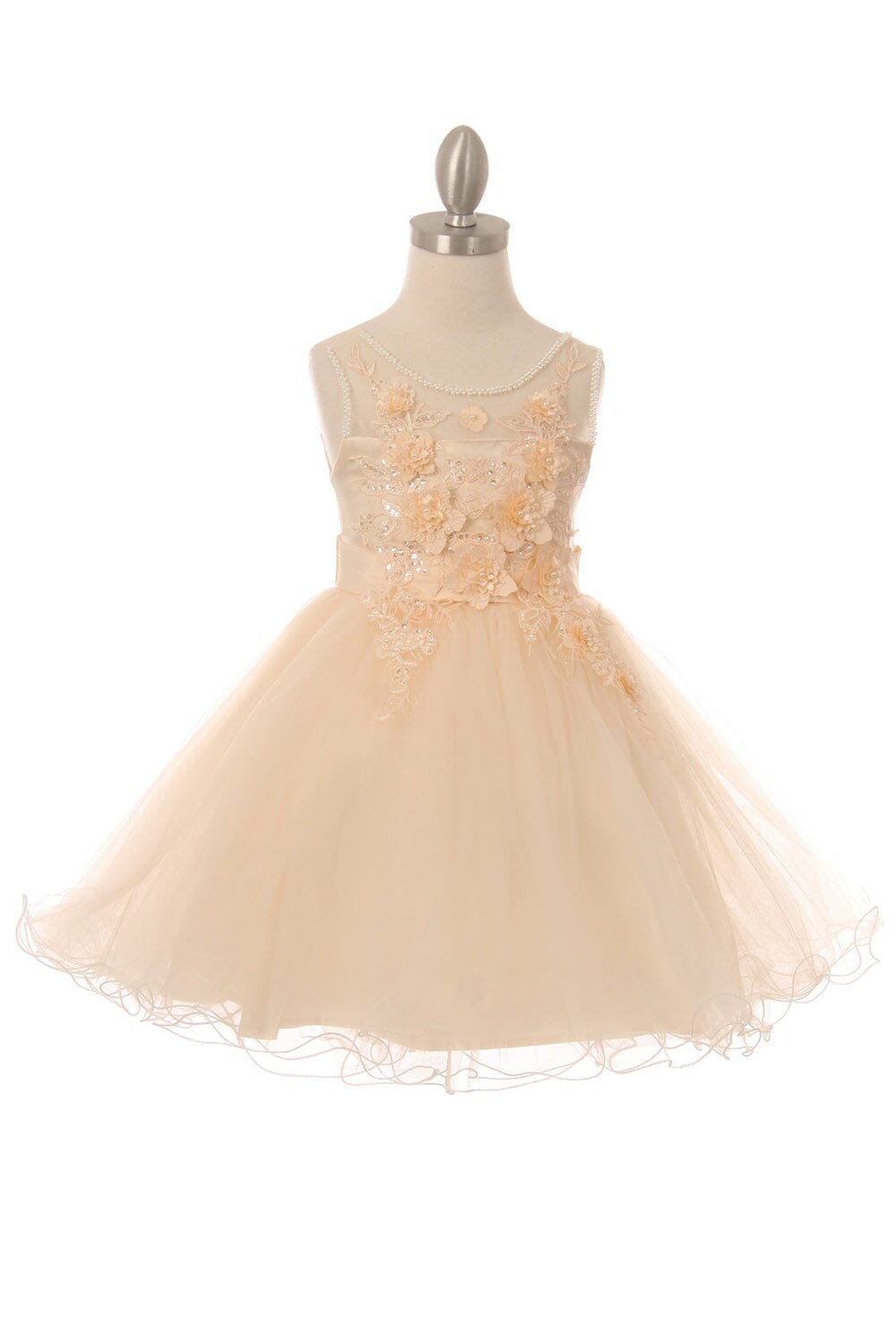 Girls Short Illusion Dress with 3D Flowers by Cinderella Couture 9083